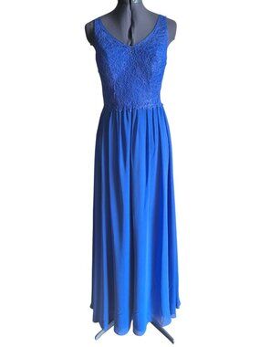 Azazie Blue Lace Chiffon Formal Gown Size M
